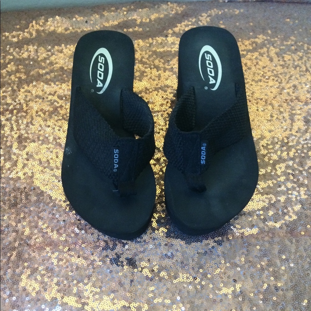 Soda Black Platform Flip Flop Sandals